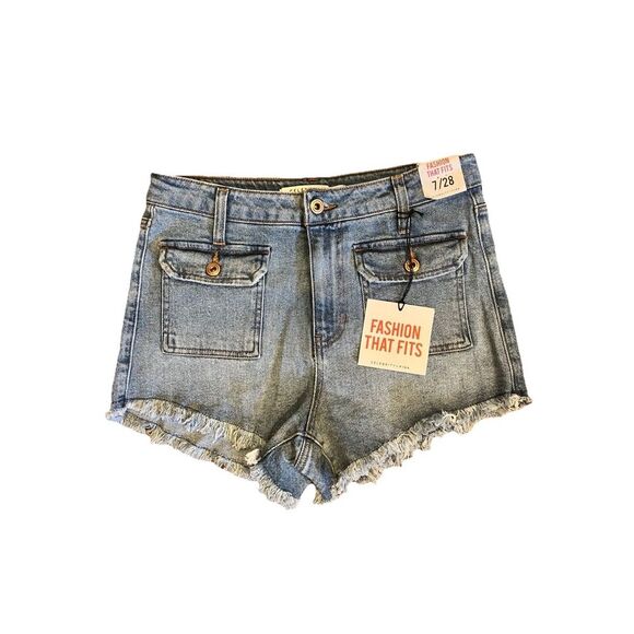NWT Celebrity Pink High-Rise Frayed Cut Off Denim Jean Shorts 7/28 Daisy Dukes - Picture 1 of 5